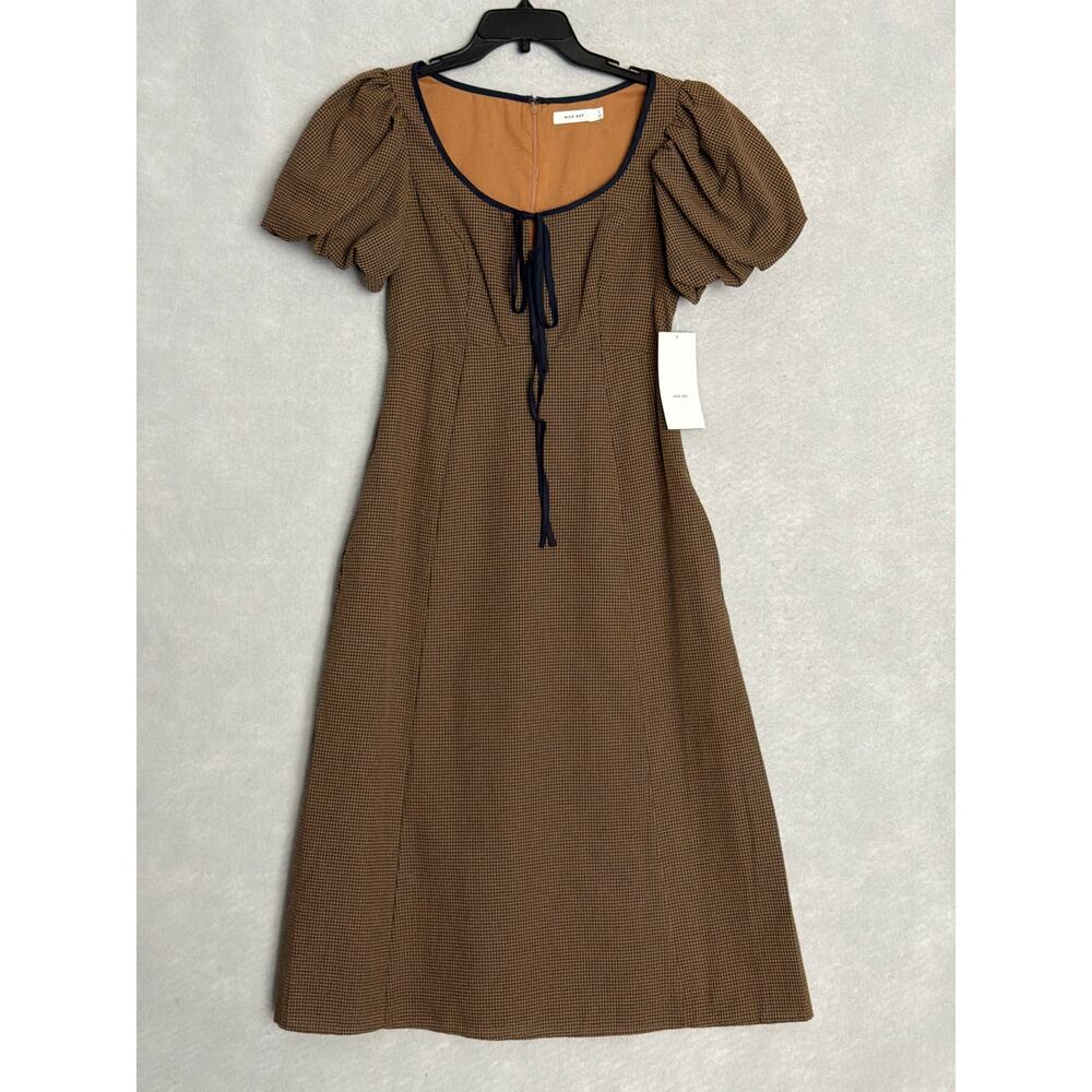 Mod Ref Gingham Midi Dress Scoop Neck Brown Junior Girls Small NEW
